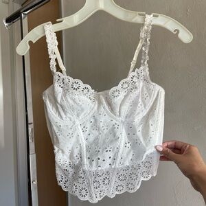 VINTAGE VICTORIA’S SECRET WHITE EYELET LACE BUSTIER TOP | Sz 36B